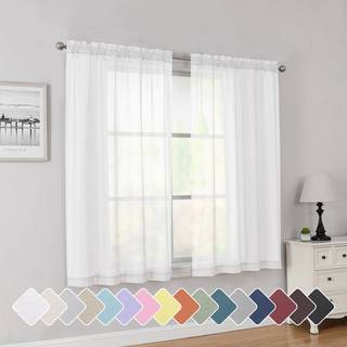 SimpleBrand White Short Sheer Curtains 45 tommer l?ngde til sm? Windows Rod Pocket 2 -paneler S?t solide voile gardiner vindue
