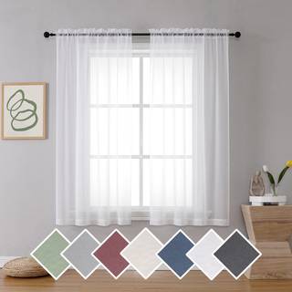 Ovzme 2 paneler rene hvide gardiner 54 tommer l?ngde vindue behandling til k?kken elegant luftig gennemsigtigt gardin gardiner stang lomme til b?