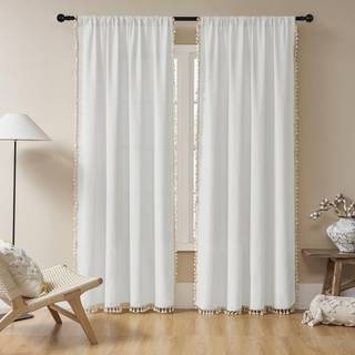 Joydeco Cream White Boho Curtains 84 tommer lange 2 paneler S?t Boho -gardiner til sovev?relset Stue Super Soft Light Filtrering Land Rustik semi