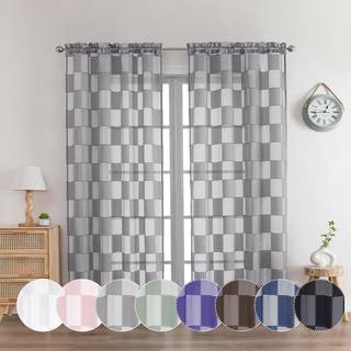 OVZME Barry Semi-gennemsigtige gardiner 72 tommer l?ngde 2 paneler - ternet lysfiltrering Bl?d luftig voile klip Jacquard teksturerede gardiner t