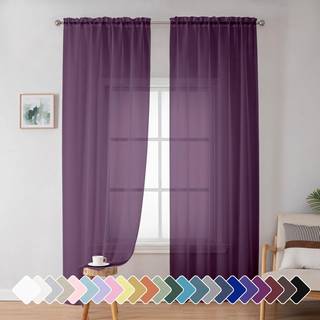 Simplebrand Plum Purple Sheer Gardiner 72 tommer lange 2 paneler til stuen Stanglommer Luftige vinduesbehandlinger Voile Sheer Gardiner Paneler L