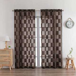 OVZME Barry Brown Sheer Curtains 72 tommer l?ngde 2 paneler - Kleret lys Filtrering Soft Airy Voile Clip Jacquard Teksturerede gardiner til sovev