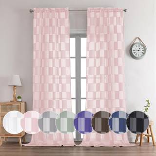 OVZME Barry Blush Pink Sheer Curtains 96 tommer l?ngde 2 paneler - Kleret lysfiltrering Soft Airy Voile Clip Jacquard Teksturerede gardiner til s
