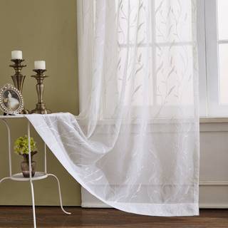 Hvid stanglomme rene gardiner 104 tommer lange kvaster broderet vinduesgardin rene voile paneler til stue & soveværelse sæt på 2