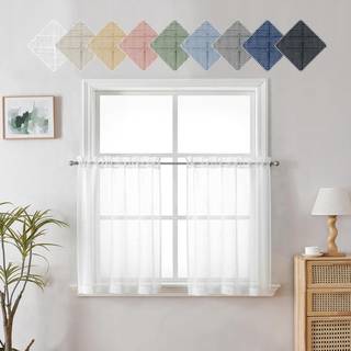 Aiyufeng rene hvide k?kkengardiner 24 tommer l?ngde 2 stk. Semi rene linned gardiner til sovev?relse faux linned tekstureret jutebror kort niveau