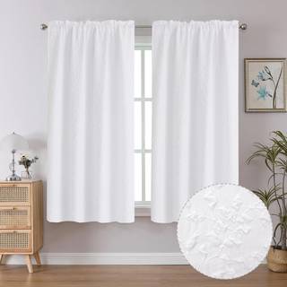 Chyhomenyc Anna Hvide Gardiner 54 tommer L?ngde 2 paneler til lysfiltrering i sovev?relset Bl?dt 3D pr?get tekstureret bladm?nster Stanglomme Kor