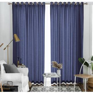 Melodieux Navy Semi Sheer Curtains 108 tommer lange til stue Sovev?relse Ekstra langt linned Look Rustic Grommet Voile Drapes 52 x 108 tommer (2