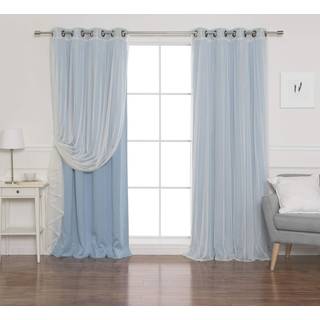 Bedste hjem mode Umixm Tull Sheer Blonder & Blackout 4 Piece Curtain Set - Antique Bronze Grommet Top - Ocean - 52 """" W X 96 """" L - (S?t p? 4 pan