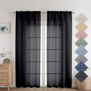 Aiyufeng Black Sheer Curtains 72 tommer lange 2 paneler Friske teksturerede semi -rene sorte gardiner Linned ?ndbart elegante d?rgardiner og gard