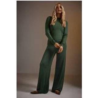 Lts Tall Green Knitted Wide Leg Trousers 24 Lts | Tall Women's Wide Leg Trousers