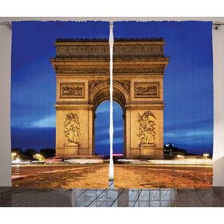 Ambesonne Paris gardiner Arc de Triomphe Paris Frankrig om natten Udsigt fra Avenue des champs-Elysees Udskriv Stue Sovev?relse Vinduesgardiner 2