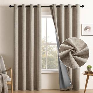 CUCRAF FULL Blackout Window Curtains 90 tommer lange faux linned Look termisk isoleret Grommet gardiner Paneler til sovev?relsesstue S?t p? 2 (52