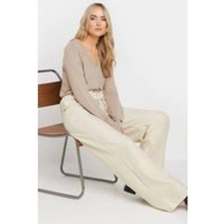 Lts Tall Women's Cream Textured Wide Leg Trousers Size Long > 14 - Long 14