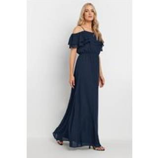 Lts Tall Women's Navy Blue Ruffle Maxi Dress Size 8