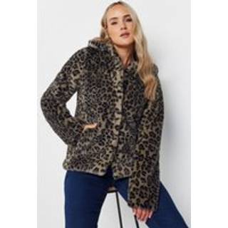 Lts Tall Brown Leopard Print Faux Fur Coat Size 12