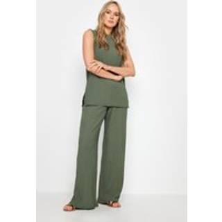 Lts Tall Women's Khaki Green Wide Leg Textured Trousers Size Long > 8 - Long 8