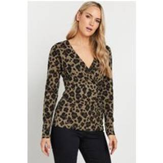 Lts Tall Brown Leopard Print Long Sleeve Wrap Top 20 Lts | Tall Women's Wrap Tops