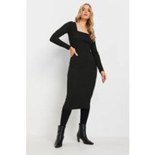 Lts Tall Women's Black Square Neck Bodycon Midi Dress Size 10