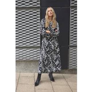 Lts Tall Black Monochrome Animal Print Tea Dress Size 22