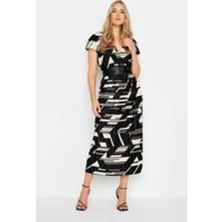 Lts Tall Women's Black Abstract Print Pleat Midi Dress Size 10