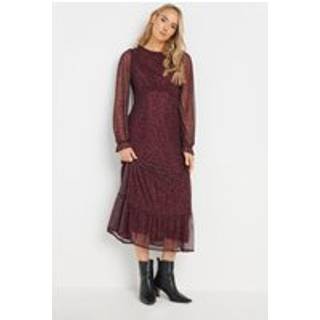 Lts Tall Burgundy Red Mesh Leopard Print Tiered Dress Size 22-24