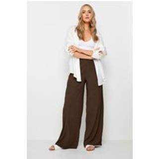 Lts Tall Women's Black Textured Wide Leg Trousers Size Ex Long > 12 - Brown - Ex Long 12