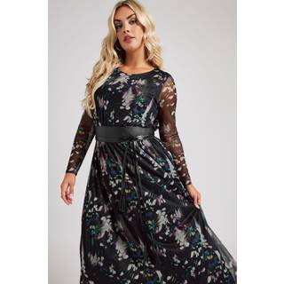 Yours Curve Yours Curve London Longsleeve Mesh Kjole Med PU Bælter - EU 48 (UK 20)