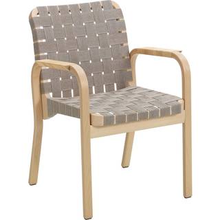 Artek Armchair 45 Armstol Sortlakeret Overflade Betræk i Hør Clear Lacquered / Naturligt Vævet Bånd - Stole Birk Natural - 28202654