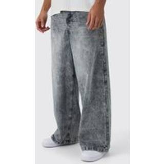 Mens Mid Grey Extreme Baggy Rigid Washed Denim Jeans
