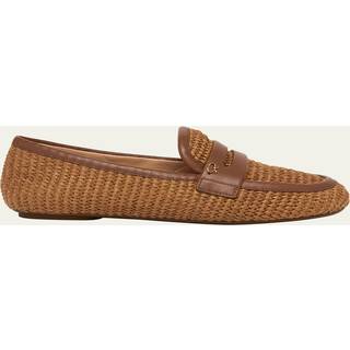 Gianvito Rossi Leather-trimmed raffia loafers - brown - EU 40