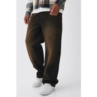 Mens Relaxed Rigid Brown Washed Jeans