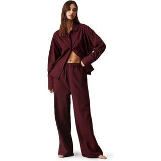Calvin Klein Flannel Sleep Button Pant Set Female2 - Wine red - Large
