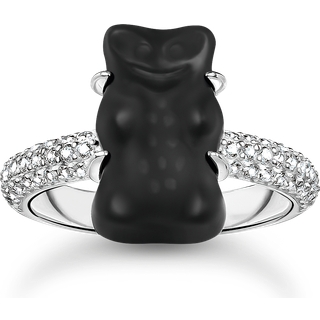 Thomas Sabo TR2478-052-11-56 Silberner Ring mit schwarzem Goldbären und Zirkonia Damen