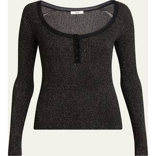 ChloÃ© Ribbed-knit lurexÂ® Henley shirt - black - S
