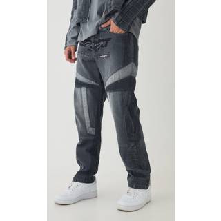 Mens Grey Straight Leg Moto Applique Jeans