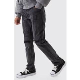 Mens Washed Black Slim Flared Ripped Jeans
