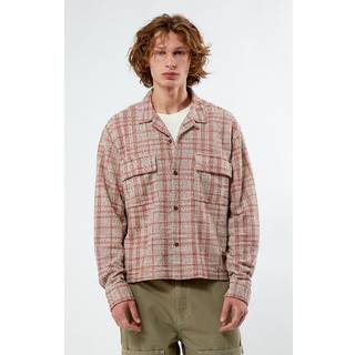 Mens Red Oversized Boucle Bungee Hem Check Overshirt