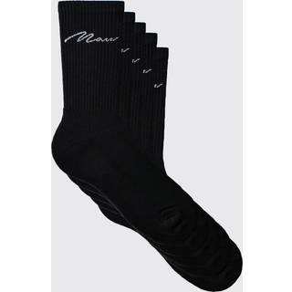 Mens Black 5 Pack MAN Script Logo Plain Sport Socks