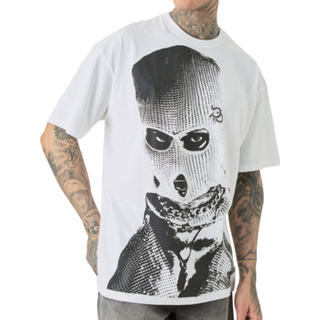 Mens Tall Oversized Mono Balaclava Print T-shirt In White