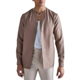 Mens Taupe Long Sleeve Open Neck Soft Twill Shirt