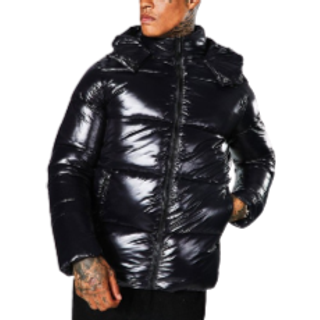 Mens High Shine Puffer Jacket in Black