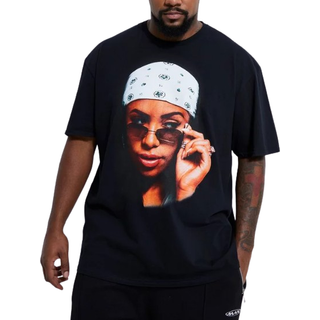 Mens Black Plus Aaliyah Photo License T-shirt