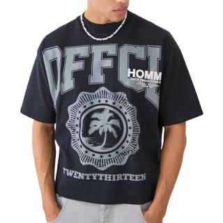 Mens Black Oversized Boxy Ofcl Graphic Heavyweight T-shirt