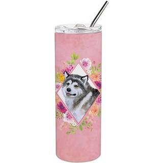 """" Caroline's Treasures Alaskan Malamute Pink Flowers Double Walled rustfrit stål 20 oz tynd rejseisoleret tumblere multicolor """"