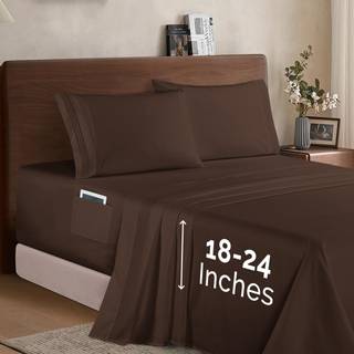 Elegant komfort Luksus 1500 Premium Hotel Quality Microfiber 4 -Piece Sheet Set - Blød rundt omkring elastisk 18-24 tommer dyb monteret ark - Eks