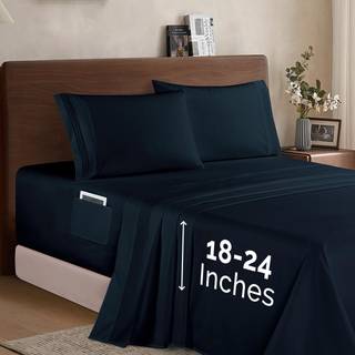 Elegant komfort Luksus 1500 Premium Hotel Quality Microfiber 4 -Piece Sheet Set - Blød rundt omkring elastisk 18-24 tommer dyb monteret ark - Eks
