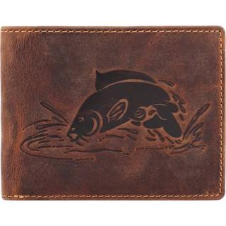 Leder Geldbörse 12x9cm mit Fisch-Prägung "Vintage" antikbraun Karpfen