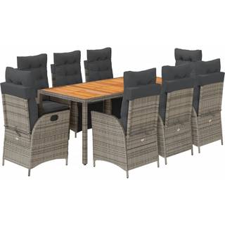 Spisebordssæt Til Haven 7 Dele Med Hynder Polyrattan Sort - 8 / Grå / 190 cm bordlængde