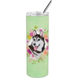 """" Caroline's Treasures Siberian Husky #1 Green Flowers dobbeltvægget rustfrit stål 20 oz tynd rejseisoleret tumblere multicolor """"