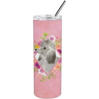 """" Caroline's Treasures Gray Standard Poodle Pink Flowers Double Walled rustfrit stål 20 oz tynd rejseisoleret tumblere multicolor """"